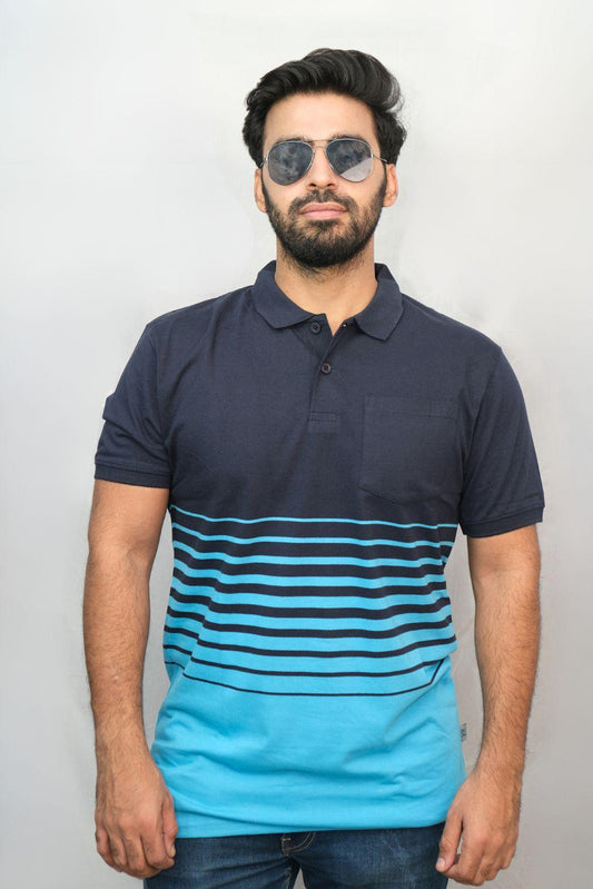 Dark Blue Light Blue Designer Polo T-Shirt | Men Quirky Vibe - Quirky Vibe India