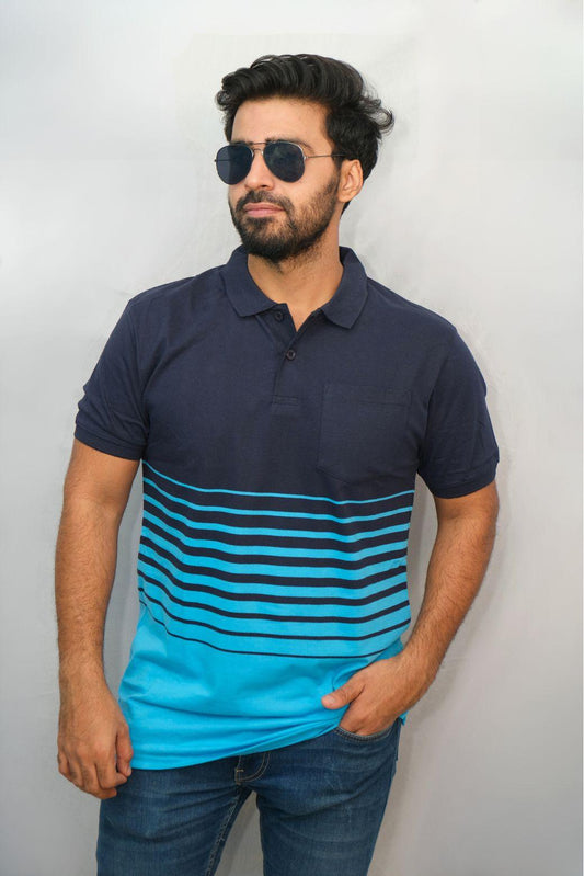 Dark Blue Light Blue Designer Polo T-Shirt | Men Quirky Vibe - Quirky Vibe India