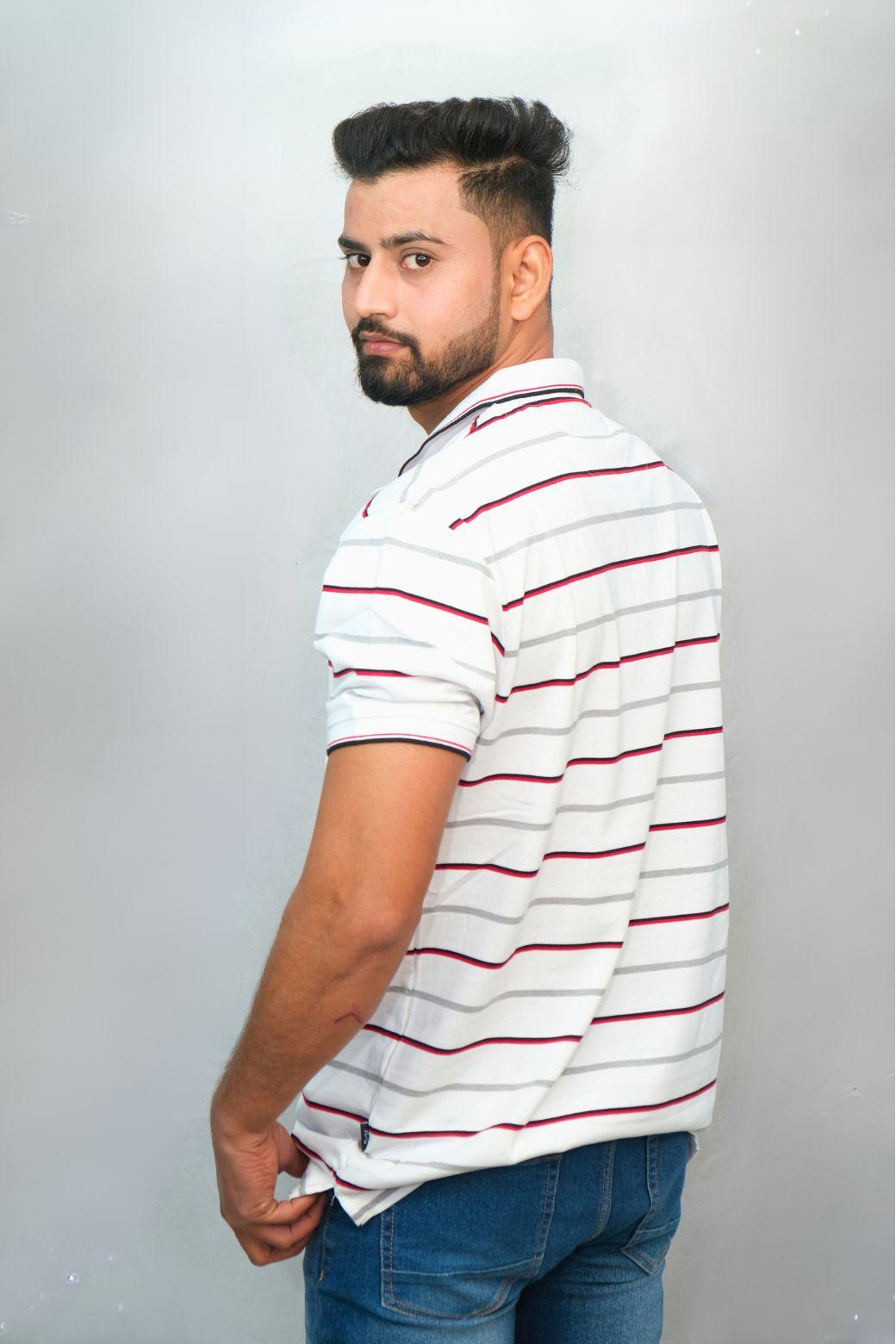 White Red Black Strips Designer Polo T-Shirt | Men Quirky Vibe - Quirky Vibe India