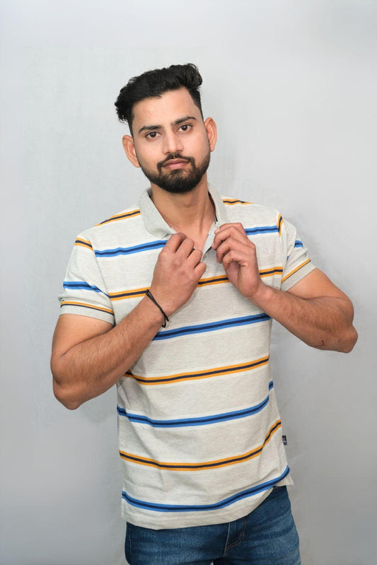 Grey Blue Orange Designer Polo T-Shirt | Men Quirky Vibe - Quirky Vibe India