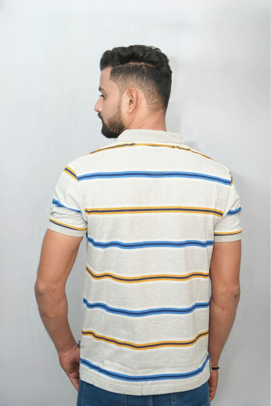 Grey Blue Orange Designer Polo T-Shirt | Men Quirky Vibe - Quirky Vibe India