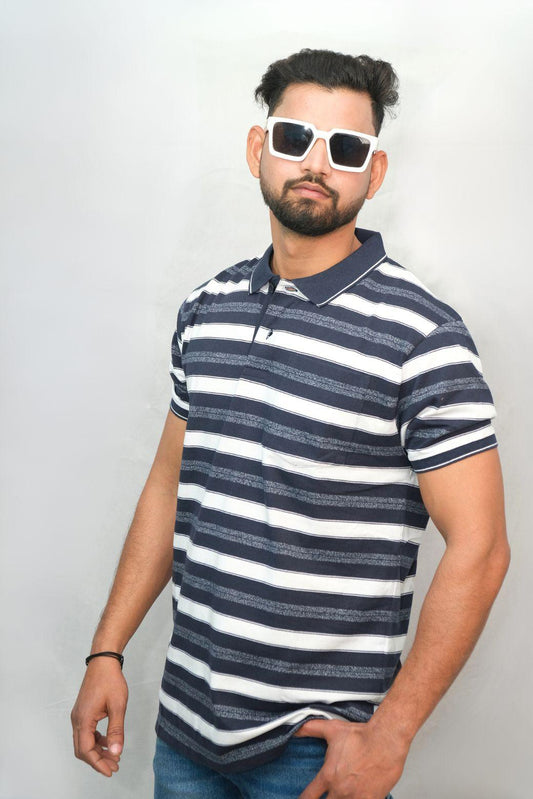 Grey Blue Cream Designer Polo T-Shirt | Men Quirky Vibe - Quirky Vibe India