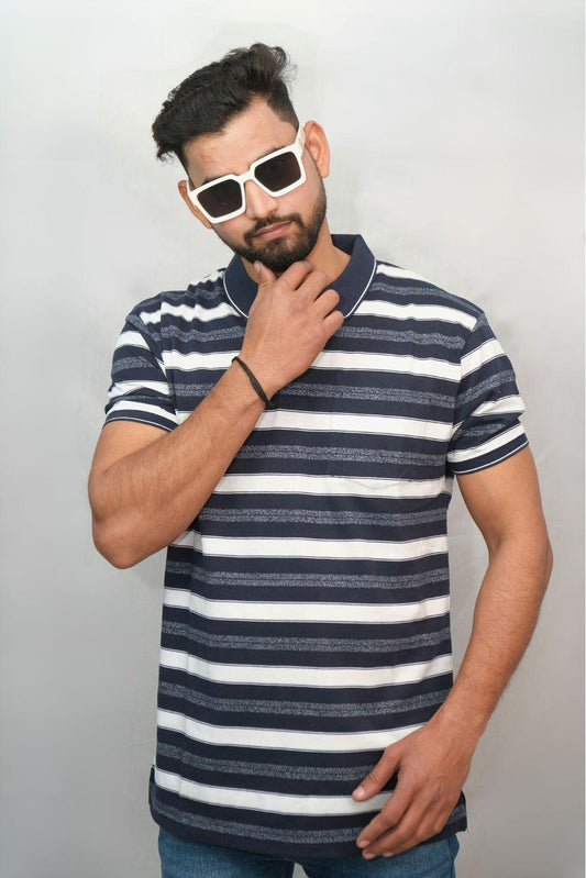 Grey Blue Cream Designer Polo T-Shirt | Men Quirky Vibe - Quirky Vibe India