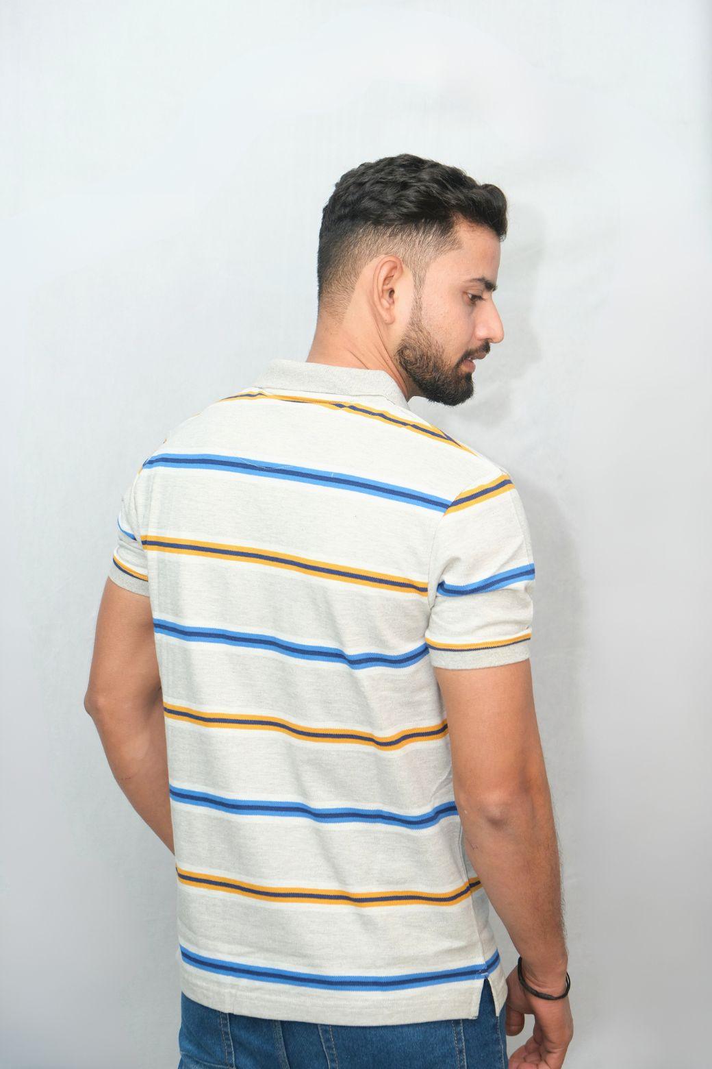 Grey Blue Orange Designer Polo T-Shirt | Men Quirky Vibe - Quirky Vibe India