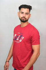 Red Color Denim Text T-Shirt | Boys Quirky Vibe - Quirky Vibe India