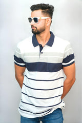 Blue White Designer Polo T-Shirt | Men Quirky Vibe - Quirky Vibe India