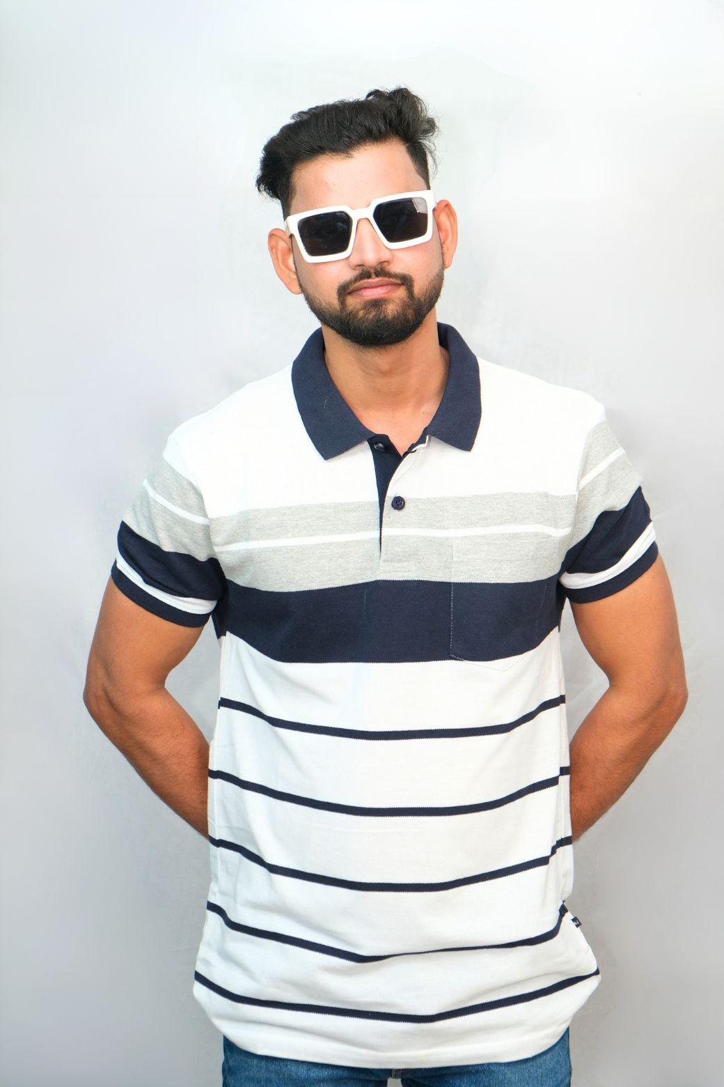 Blue White Designer Polo T-Shirt | Men Quirky Vibe - Quirky Vibe India