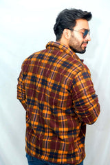 Orange Brown Plaid Shacket | Men Quirky Vibe - Quirky Vibe India