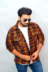 Orange Brown Plaid Shacket | Men Quirky Vibe - Quirky Vibe India